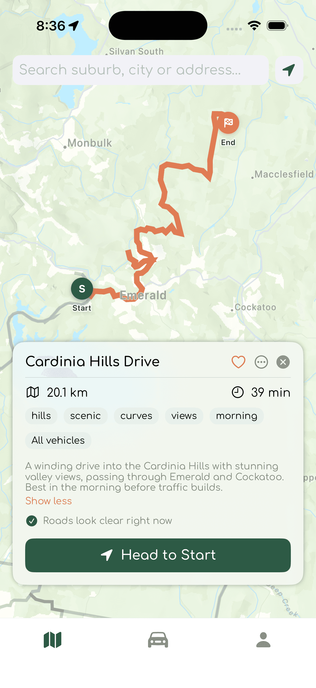 SunDrive navigation map screen