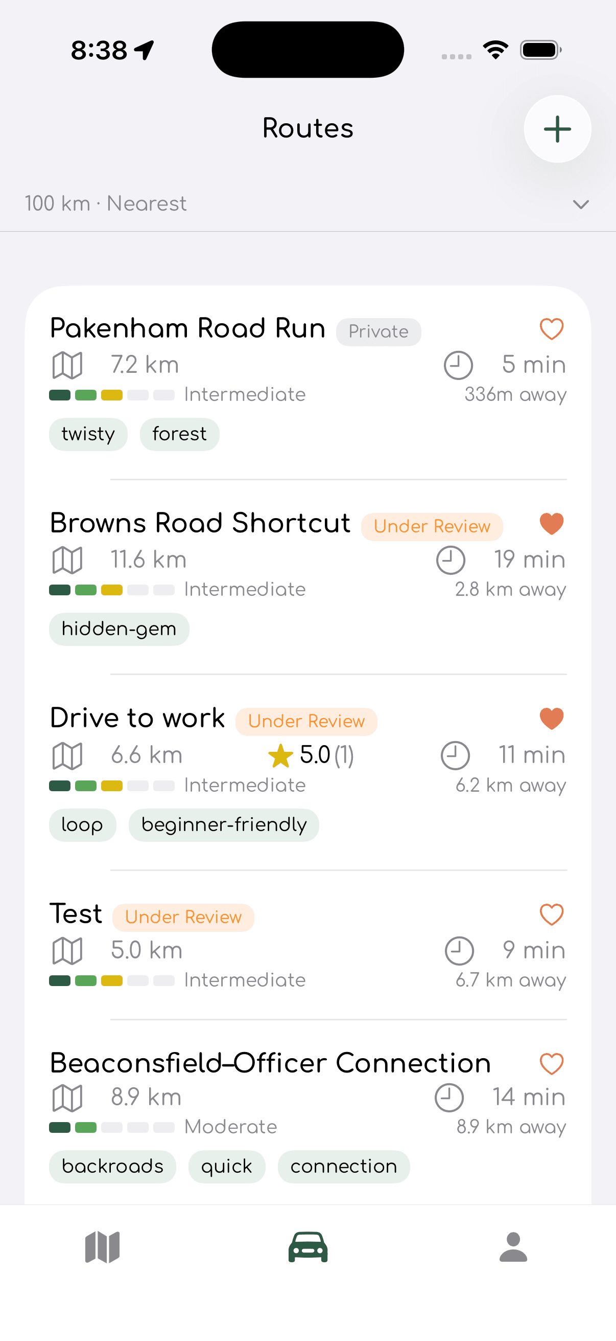 SunDrive routes discovery screen